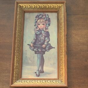 Vintage Maio Print Girl with Umbrella Wood Framed Art